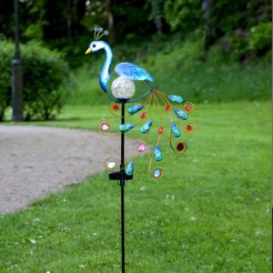 LED Solarstab Pfau - blau - warmweiße LED in Glaskugel - H: 80cm - ...