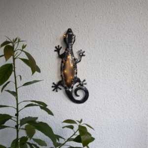 LED Solar Wanddeko GECKO - 10 warmweiße LED - H: 52cm - Dämmerungss...