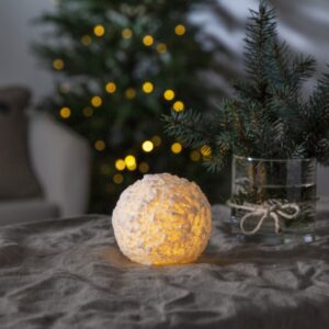 LED Kerze Schneeball - Echtwachs - flackernde warmweiße LED - H: 9c...