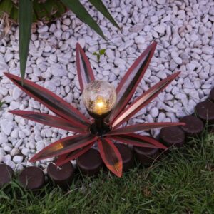 LED Solar Gartenstecker Seerose - Blume mit Metallblättern - warmwe...