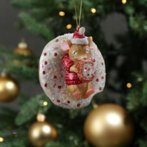 Weihnachtsbaumschmuck Mäuschen mit Donut - Christbaumschmuck - Glas...