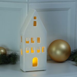 LED Haus - Porzellan Lichthaus - warmweiße LED - H: 24cm - inkl. Ba...