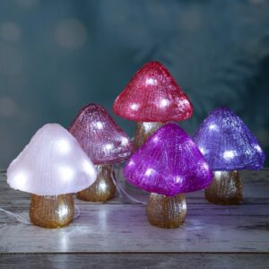 LED Pilze - Acrylfigur - 50 kaltweiße LED - H: 15cm - Timer - Batte...