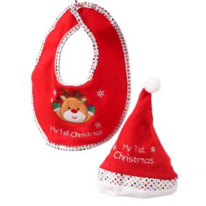 Baby Weihnachts-Geschenkset 1st CHRISTMAS - Mütze u. Lätzchen mit R...