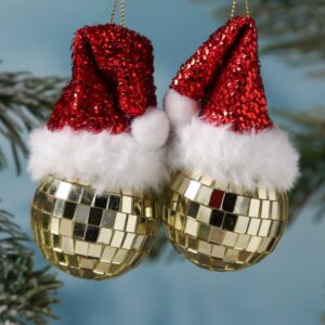 Weihnachtsbaumschmuck DISCOKUGEL mit Nikolausmütze - Kunststoff - i...