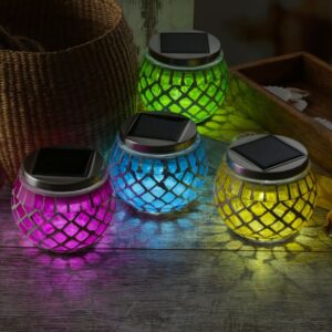 LED Solar Windlichter - Mosaik Solargläser - Lichtsensor - H: 9cm -...