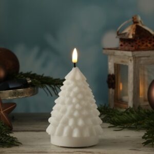 LED Kerze Tannenbaum - Echtwachs - flackernde 3D Flamme - H: 11cm -...