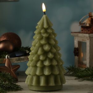 LED Kerze Tannenbaum - Echtwachs - flackernde 3D Flamme - H: 18cm -...