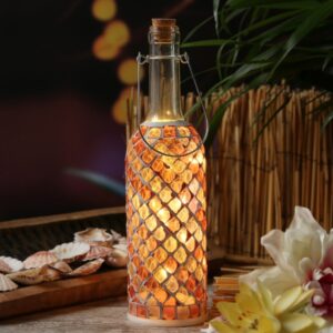 LED Flasche mit Mosaiksteinen - 10 warmweiße LED an Drahtlichterket...