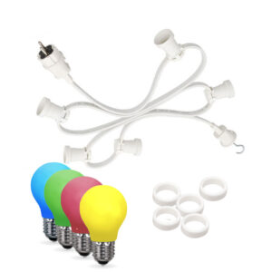 Illu-/Partylichterkette 10m - Außenlichterkette weiß - Made in Germany - 20 bunte LED Tropfenlampen