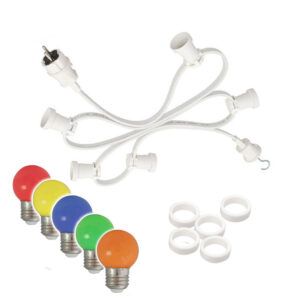 Illu-/Partylichterkette 5m - Außenlichterkette weiß - Made in Germany - 5 x bunte LED Kugellampen