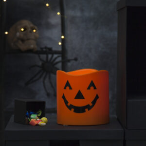 LED Kerzen Halloween - gelbe LED - H: 15cm - D: 15cm - Batteriebetrieb - orange