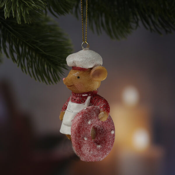 Weihnachtsbaumschmuck Maus mit Donut - Christbaumschmuck - Polyresin - H: 8