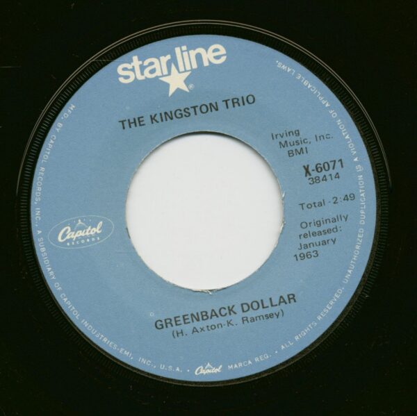 The Kingston Trio - Greenback Dollar - Reverend Mr. Black (7inch