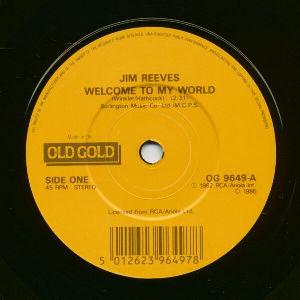 Jim Reeves - Welcome To My World - Adios Amigo (7inch