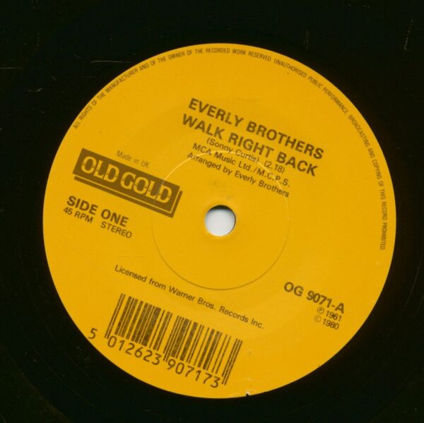 The Everly Brothers - Walk Right Back - Ebony Eyes (7inch