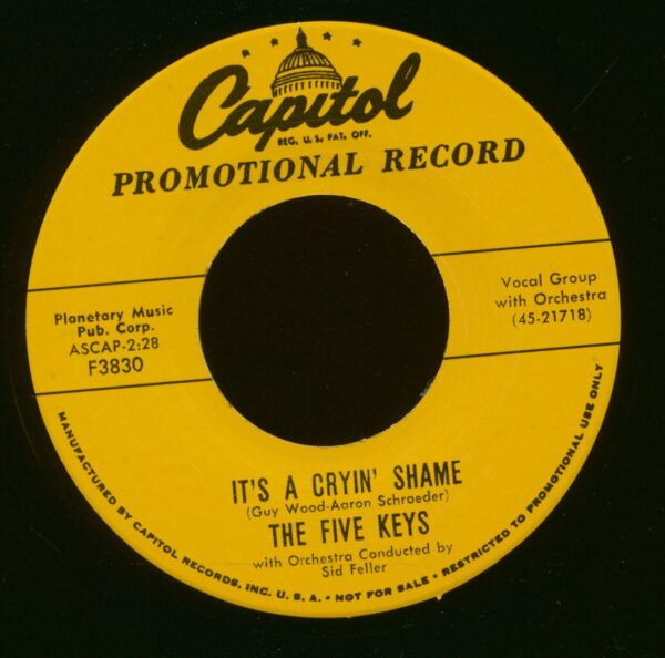 The Five Keys - It's A Cryin' Shame - You're For Me (7inch