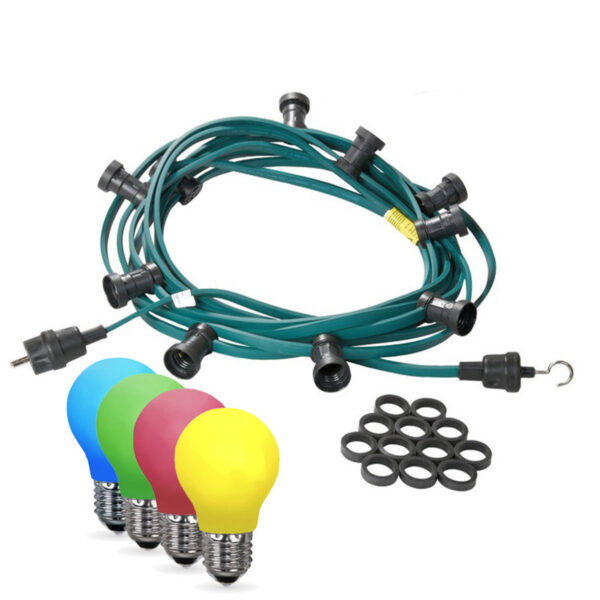 Illu-/Partylichterkette 40m - Außenlichterkette grün - Made in Germany - 40 bunte LED Tropfenlampen