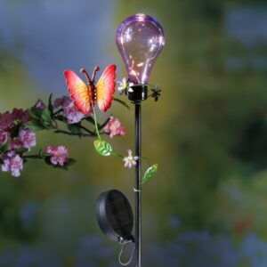 LED Solar Gartenstecker Glühbirne mit Schmetterling - 5 warmweiße L...