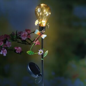 LED Solar Gartenstecker Glühbirne mit Libelle - 5 warmweiße LED - H...