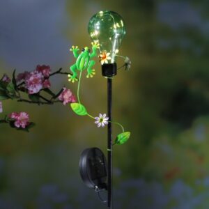 LED Solar Gartenstecker Glühbirne mit Frosch - 5 warmweiße LED - H:...