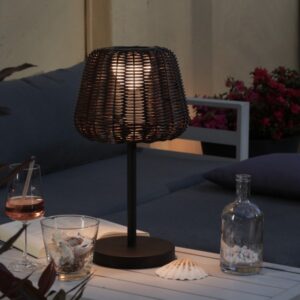 LED Garten Tischleuchte - in Rattanoptik - H: 45cm - dimmbar - aufl...