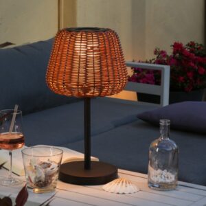 LED Garten Tischleuchte - in Rattanoptik - H: 45cm - dimmbar - aufl...