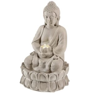 LED Solar Brunnen Buddha - Gartenbrunnen - GRC Beton - 6 warmweiße ...