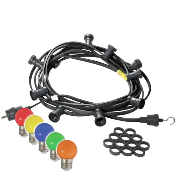 Illu-/Partylichterkette 5m - Außenlichterkette - Made in Germany - 10 x bunte LED Kugellampen