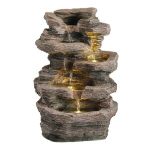 LED Brunnen Wasserfall - Gartenbrunnen - Polyresin - 3 warmweiße LE...