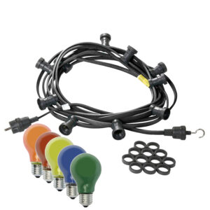 Illu-/Partylichterkette 5m - Außenlichterkette schwarz - Made in Germany - 10 x bunte 25W Glühlampen