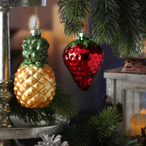 Weihnachtsbaumschmuck Ananas/Erdbeere - Glas - Christbaumschmuck - H: 12cm/9cm