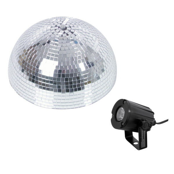 Set Halbspiegelkugel 30cm + 1 x LED Pinspot 3W Kaltweiss