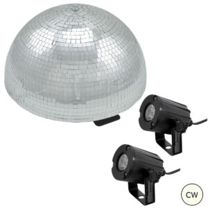 Set Halbspiegelkugel 40cm + 2 x LED Pinspot 3W Kaltweiss