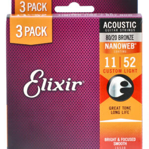 Saiten Vorteilspack Elixir Nanoweb 80/20 Custom Light 3-Pack