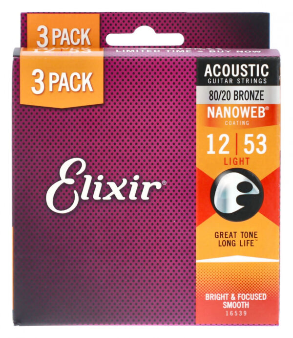 Saiten Vorteilspack Elixir Nanoweb 80/20 Light 3-Pack